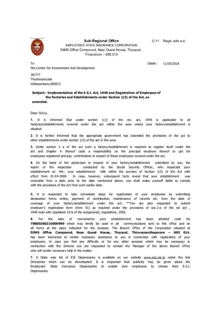 ESI Registration Certificate